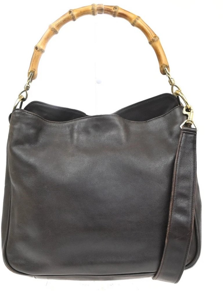 Gucci Logo Bamboo Handle 2way Shoulder Bag Leather Brown Ghw Italy 67kc940